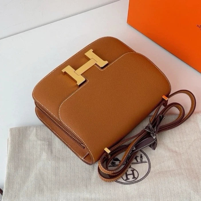 Excellent Hermes Constance19 Epsom Brown Shoulder Bag Crossbody Gold Hardware