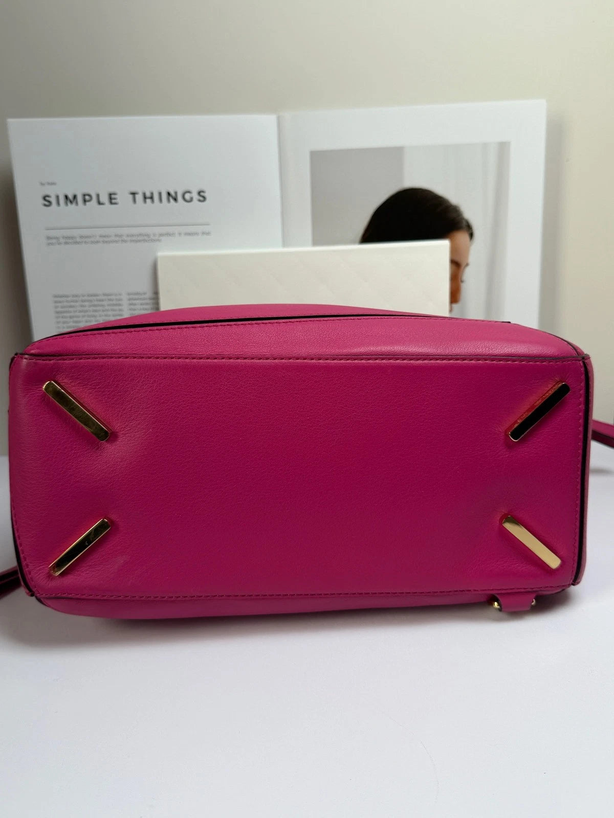 Loewe Puzzle MM Top Handle Shoulder Bag Crossbody Fuchsia Gold Women Classic