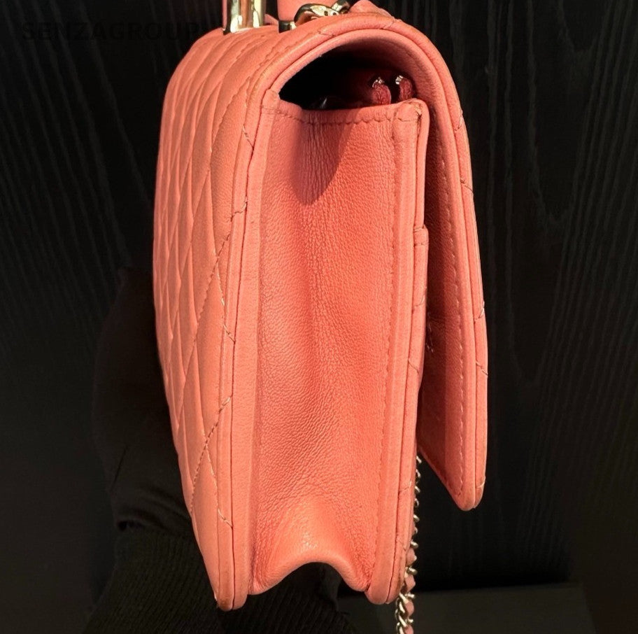 Chanel 22A WOC Lambskin Chain Crossbody Pink Silver Used Women Fashion Diamond