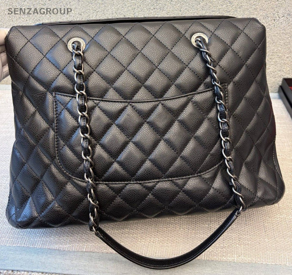 Chanel Diamond Tote Chain Shoulder Bag Black Silver Used Women Classic