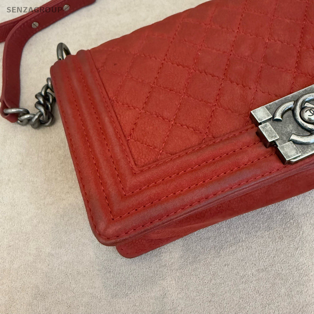 CHANEL Leboy MM Chain Shoulder bag Red Silver Women