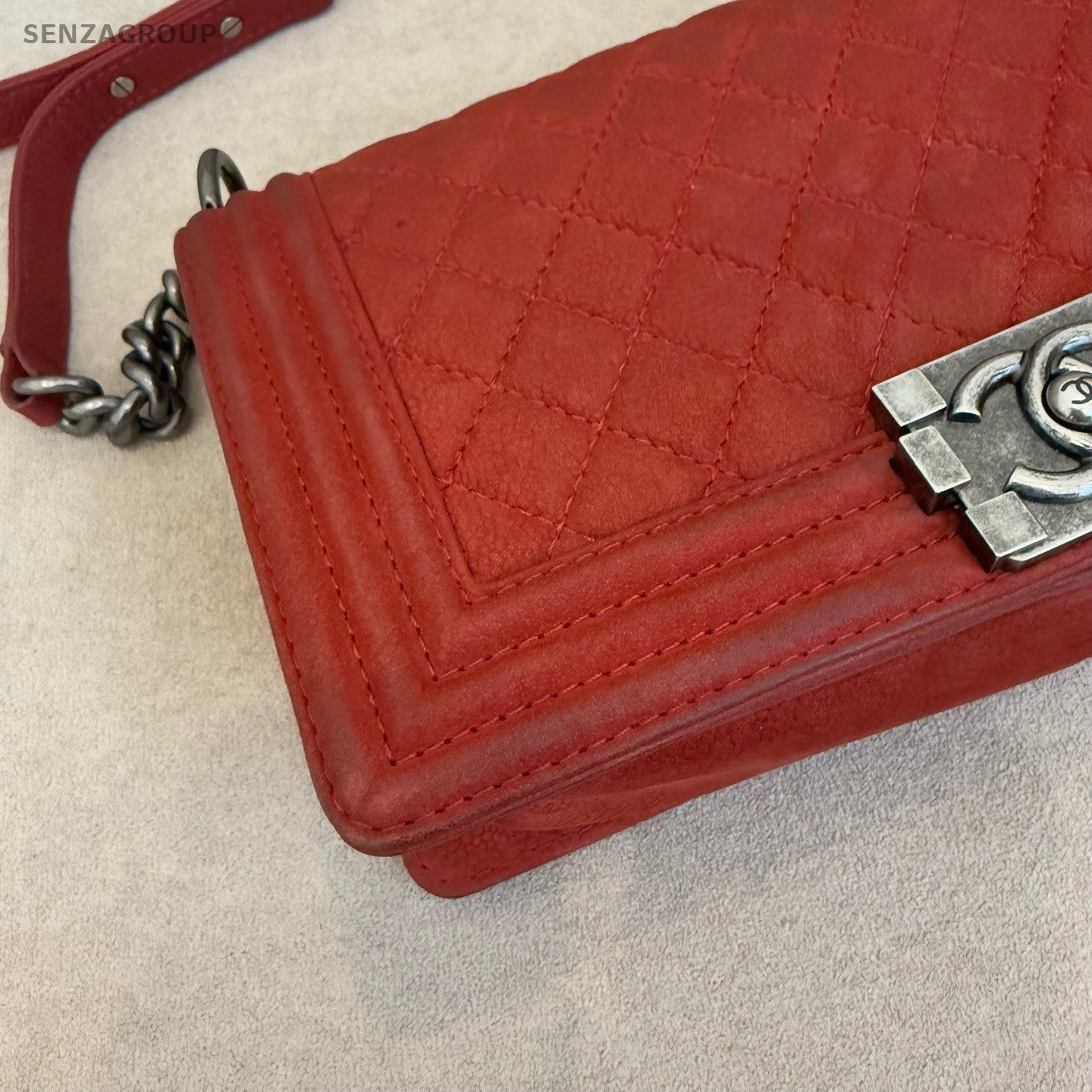 CHANEL Leboy MM Chain Shoulder bag Red Silver Women