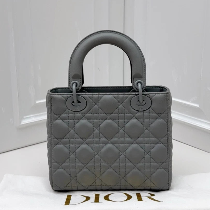 Dior Lady Dior Gray Crossbody Top Handle Excellent