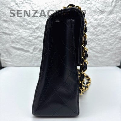 Chanel Vintage Black Gold Chain Shoulder Bag Quilted Pattern Women