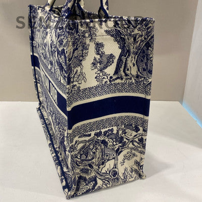 Dior Book Tote Large Blue Embroidered Tote Bag for Women