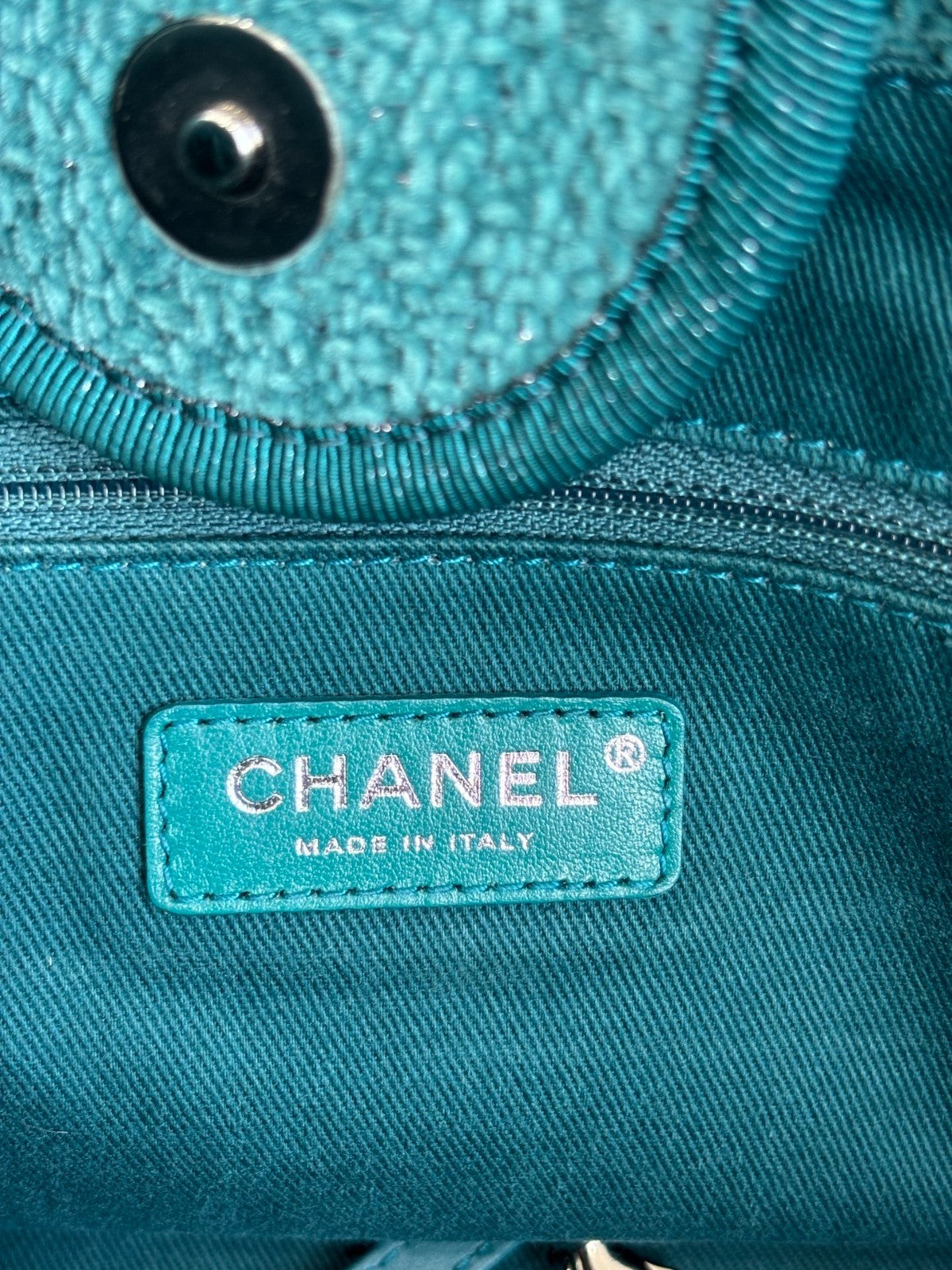 Chanel Beach Tote Top Handle Shoulder Bag Green Women Classic