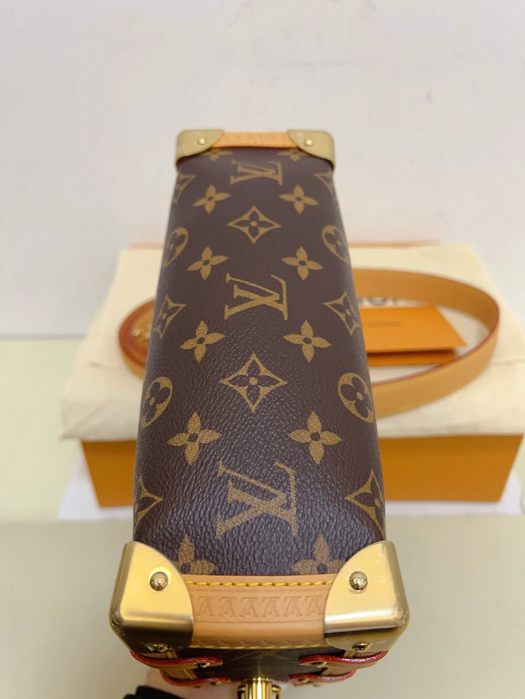 Louis Vuitton Side Trunk MM Monogram Top Handle Shoulder Bag Brown Gold