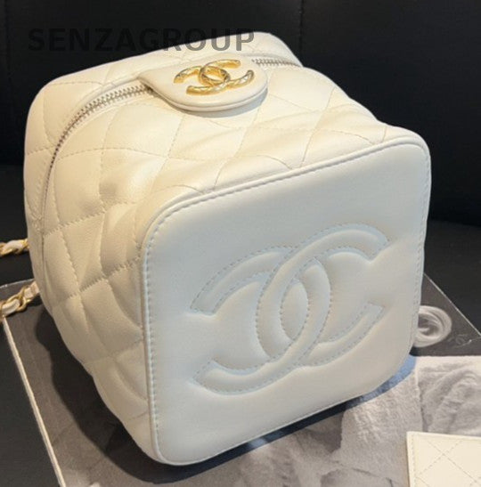 CHANEL 22S Box mini Chain Strap Crossbody bag White Gold Women