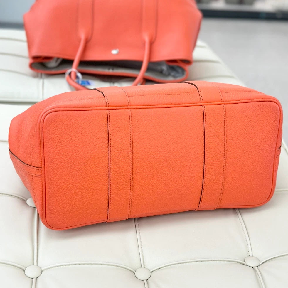 Hermes Garden Party 36 Tote Calfskin Top Handle Bag Orange Women S