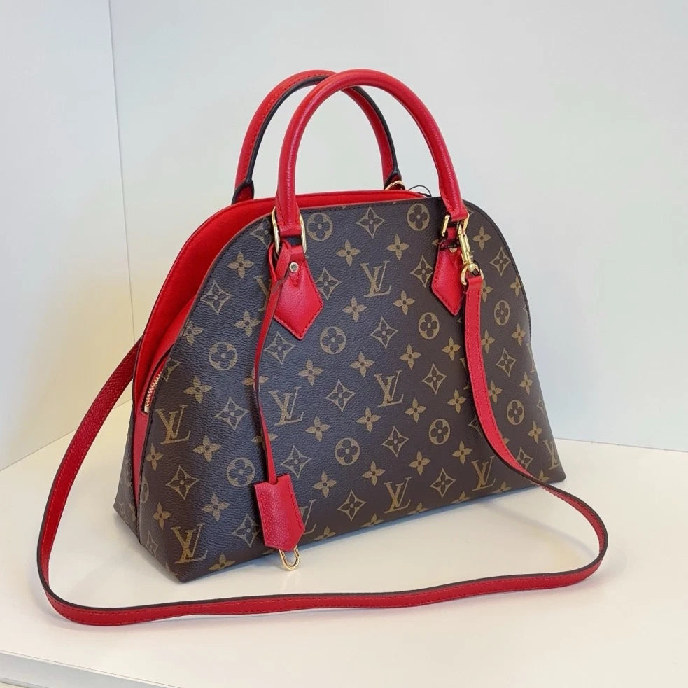 Louis Vuitton Alma BB Monogram Brown Red Shoulder Bag Top Handle Excellent