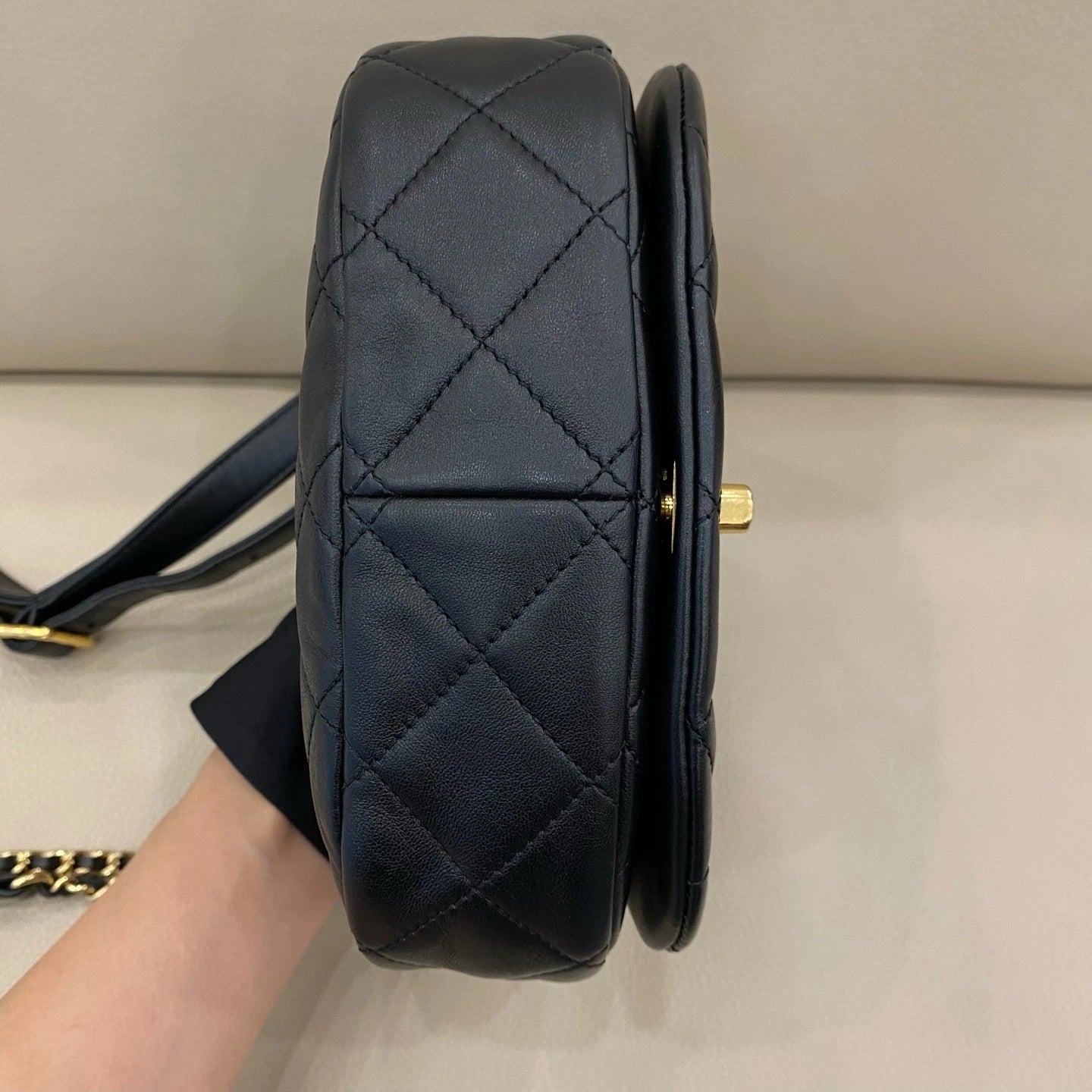 Chanel Saddle Lambskin Black Gold Shoulder Bag Excellent