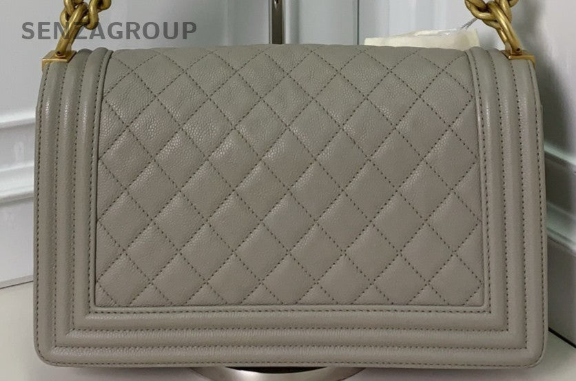 Chanel Leboy Chain Shoulder Bag Gray Gold Women Classic Designer Diamond