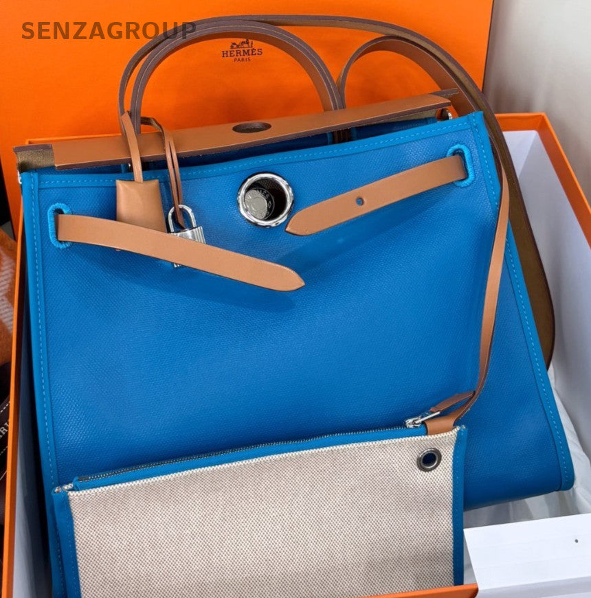 Hermes Herbag 2Way Top Handle Bag Crossbody Blue Orange Used Women Classic