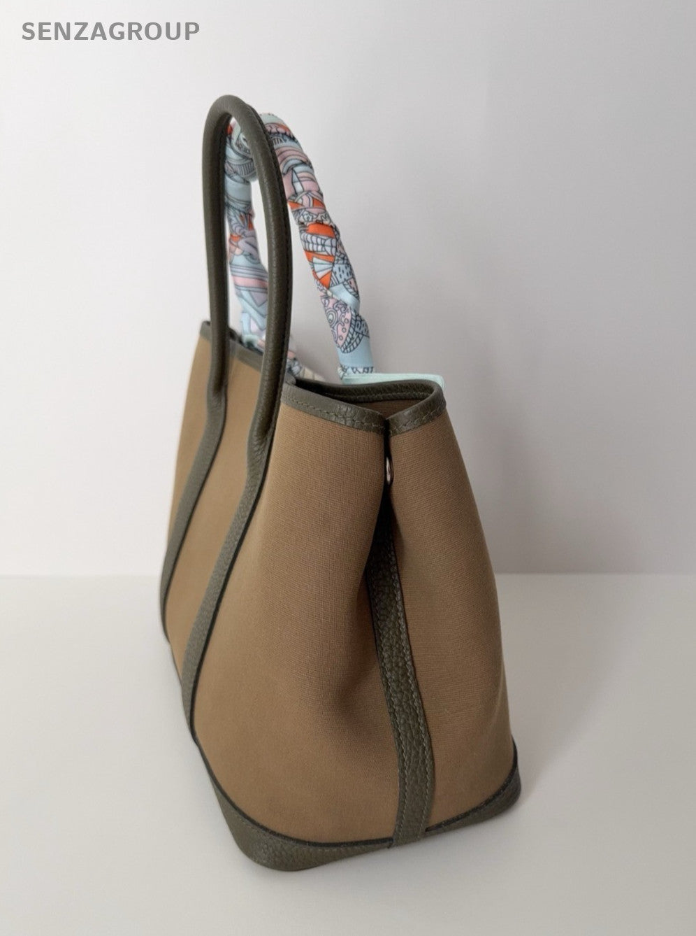 Hermes GardenParty 30 Tote Canvas Top Handle Shoulder Handbag Olive green Women