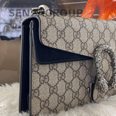 Gucci Dionysus GG Supreme Beige Shoulder Bag Silver Chain Classic Women