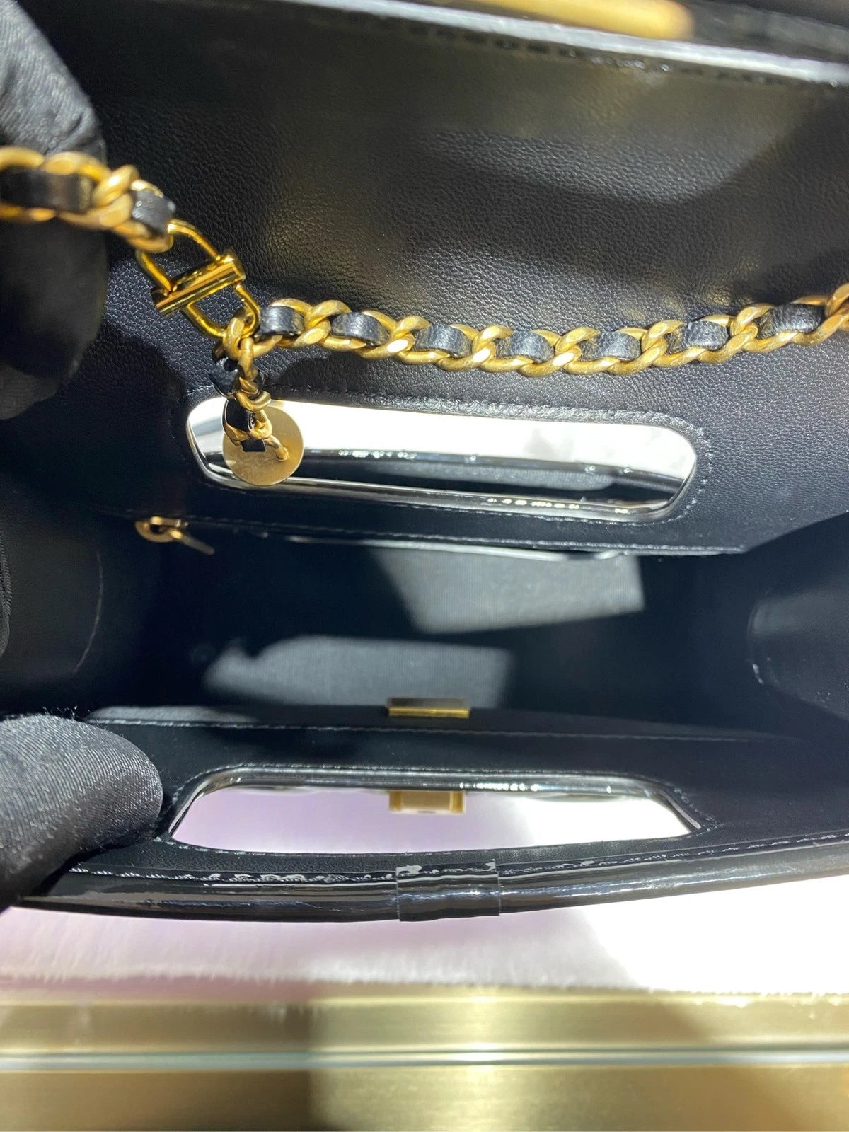 Chanel Patent Leather Square Handbag Shoulder Crossbody Bag Women
