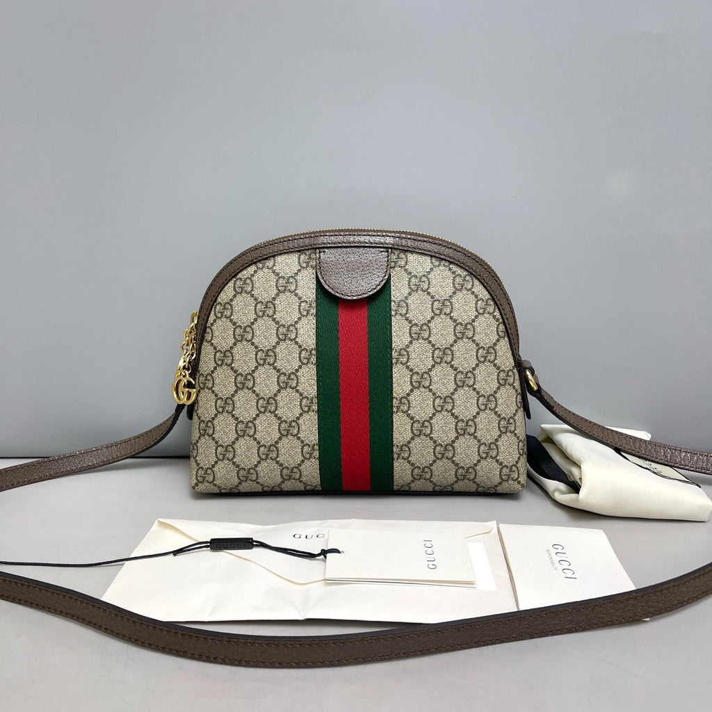 Authentic Gucci Ophidia Bell Bag Shoulder Crossbody Bag Brown Gold Hardware