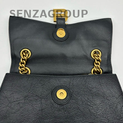 Balenciaga Hourglass Classic Calfskin Chain Crossbody Shoulder Bag Black Gold