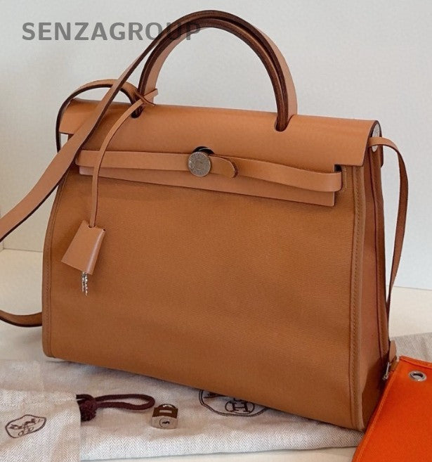 Hermes Herbag31 Top Handle Bag Crossbody Brown Orange Silver Women Classic