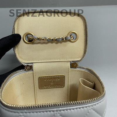 Chanel Grey Lambskin Mini Square Bag with Gold Ball Chain Crossbody