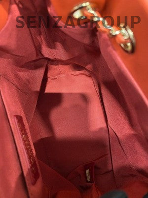Chanel Quilted Drawstring Bucket Bag Red Gold Chain Shoulder Crossbody