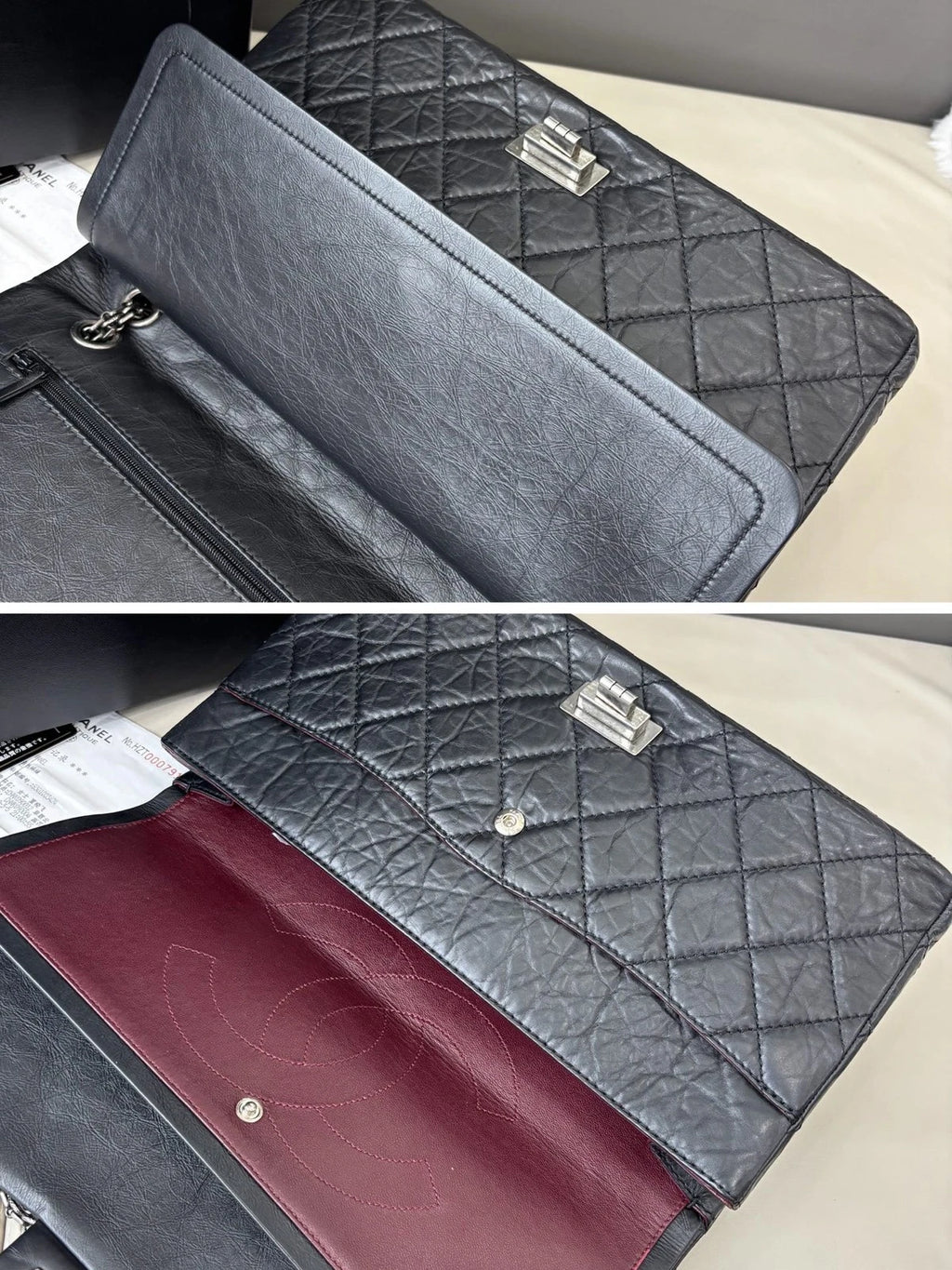 Authentic Chanel 2.55 Maxi Black Quilted Flap Chain Silver Hardware Excellent