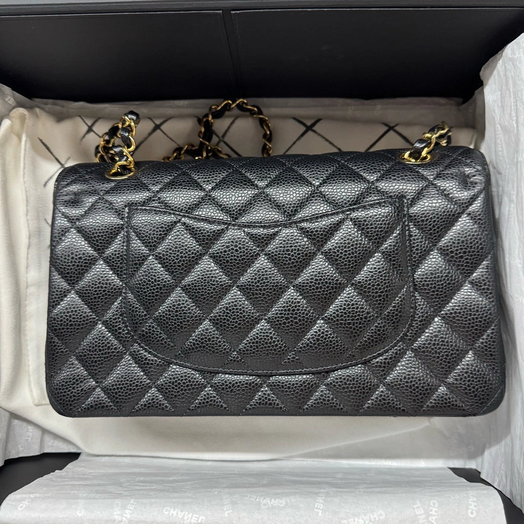 CHANEL CF Medium Black Gold Caviar Leather Shoulder Bag For Women