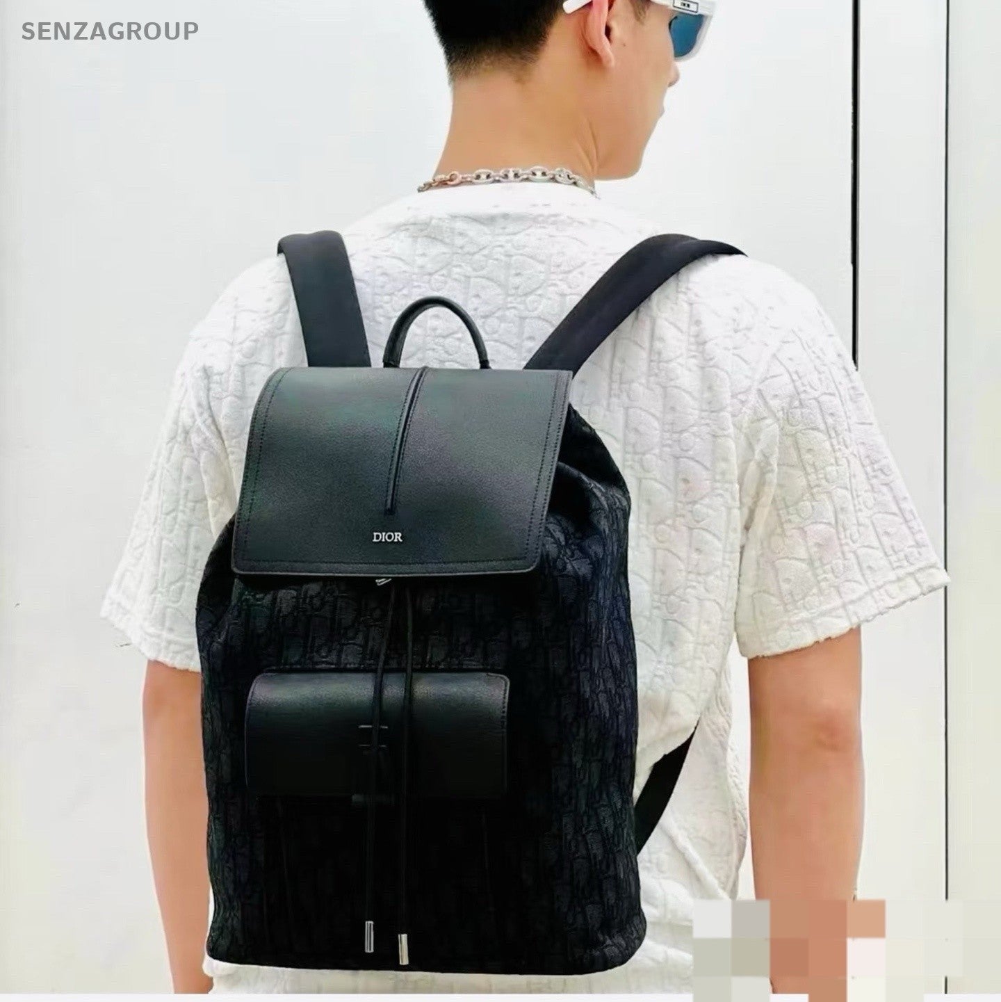 Christian Dior D-Motion Canvas Leather Backpack Black Unisex Adults