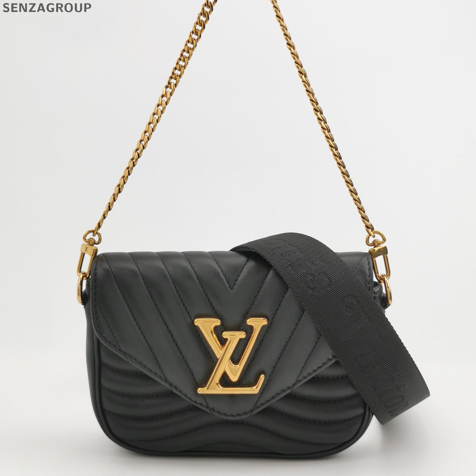 Louis Vuitton New Wave Chain Shoulder Crossbody Bag Black Gold