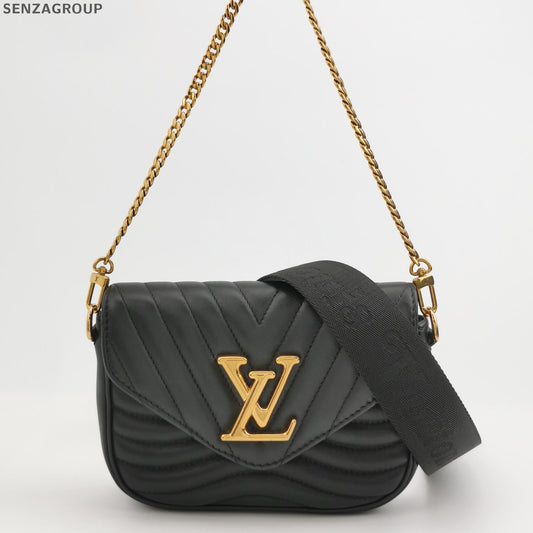 Louis Vuitton New Wave Chain Shoulder Crossbody Bag Black Gold