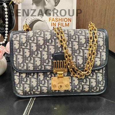 Dior Oblique Messenger Bag Blue Gold Women's Fashion Shoulder Bag