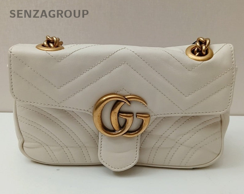 Gucci Marmont22 Chain Shoulder Bag Crossbody White Gold Women Classic Fashion