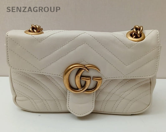 Gucci Marmont22 Chain Shoulder Bag Crossbody White Gold Women Classic Fashion