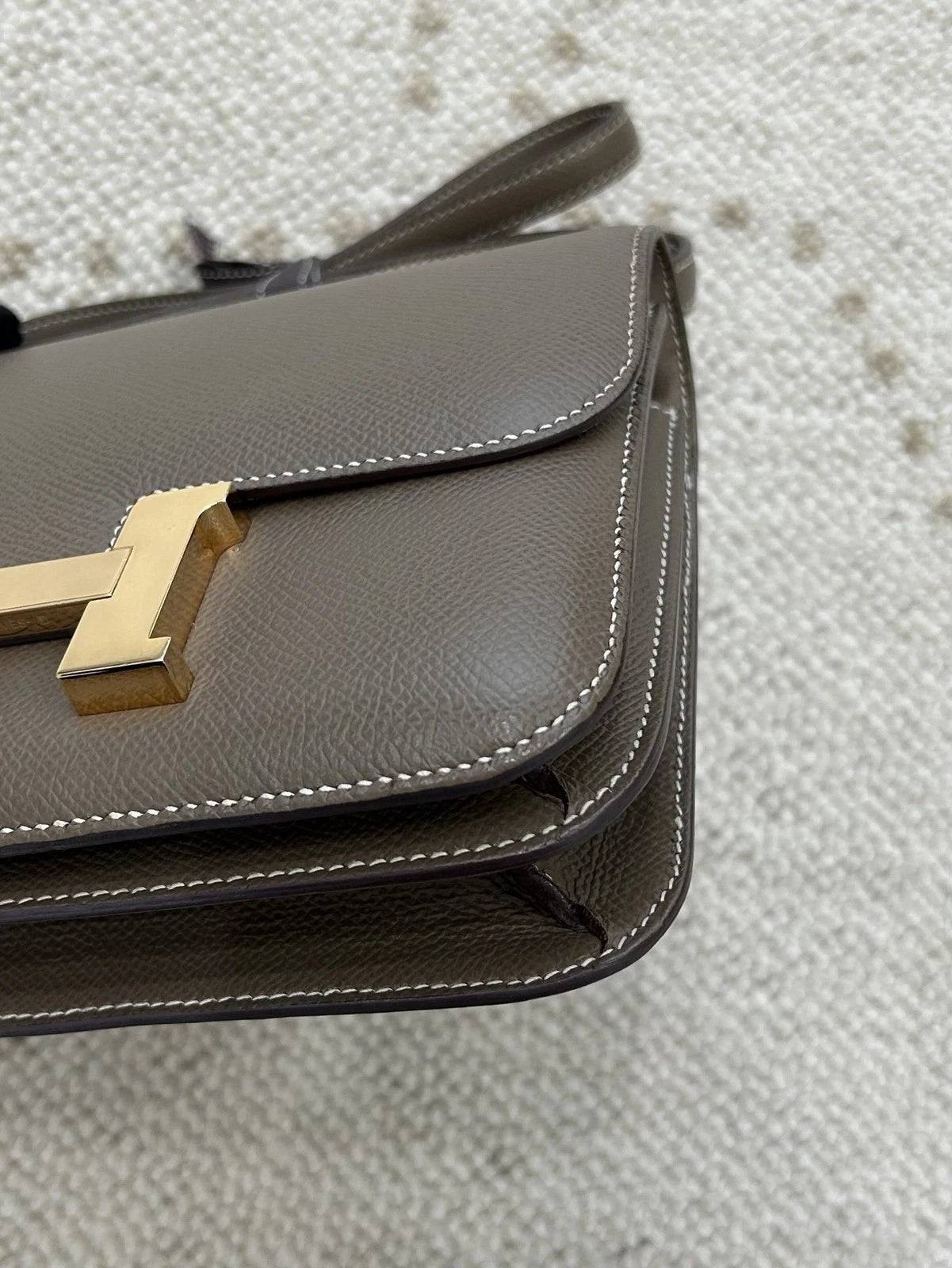 Hermes Constance19 Epsom Leather Shoulder Bag Crossbody Gray Gold Women
