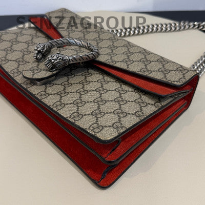 Gucci Dionysus Medium Chain Bag in Red Suede with Silver Hardware