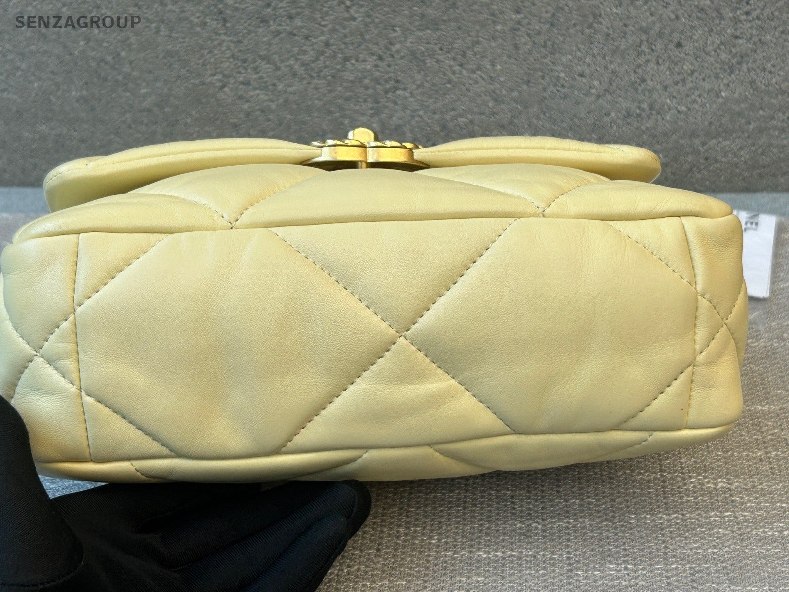 Chanel 19Bag PM Chain Shoulder Bag Crossbody Yellow Gold Women Classic Diamond