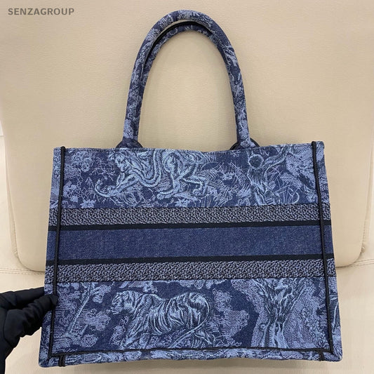 Christian Dior Book Tote MM Handbag Blue Used Women Classic