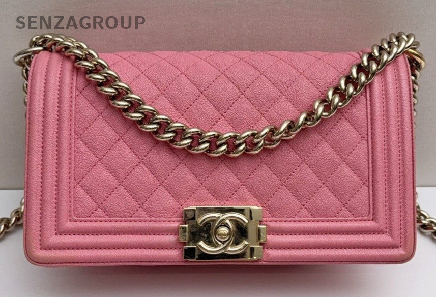 Chanel Leboy Calfskin MM Chain Shoulder Bag Pink Gold Used Women Classic