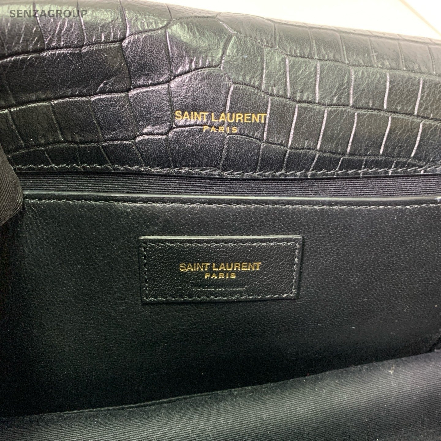 YSL Saint Laurent Kate Alligator pattern Chain Shoulder bag Black Gold Women