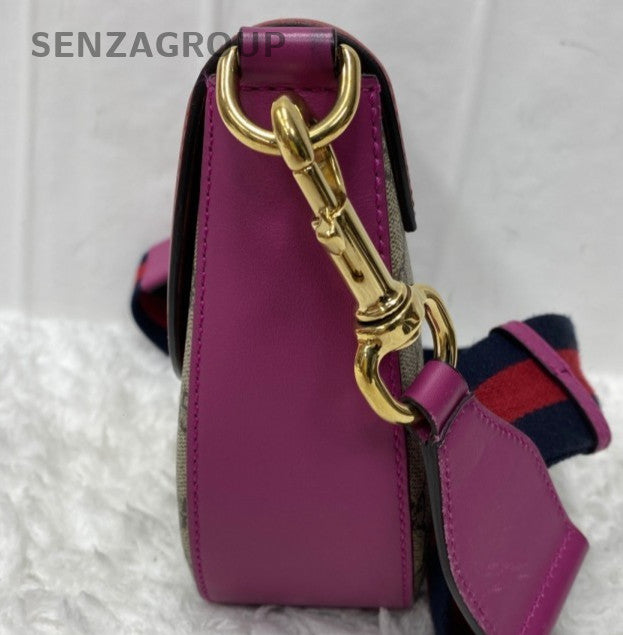 Gucci Ophidia Saddle Shoulder Bag Brown Red Gold Women Classic Fashion