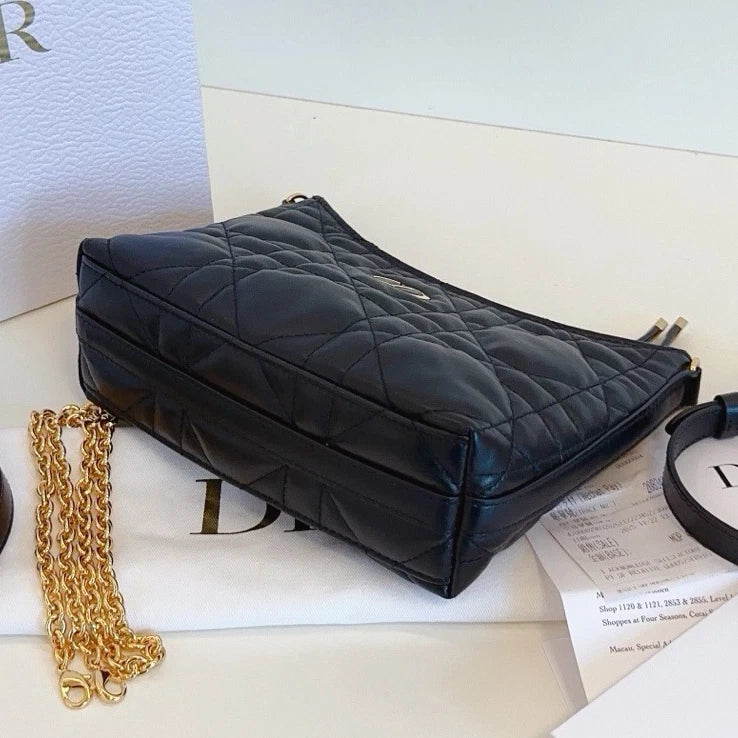 Excellent Christian Dior Miss DIOR Hobo Black Quilted Calfskin Handbag Crossbody