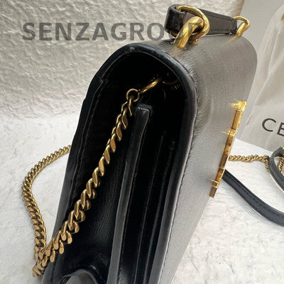 YSL Saint Laurent Sunset Small Black Gold Leather Chain Shoulder Bag