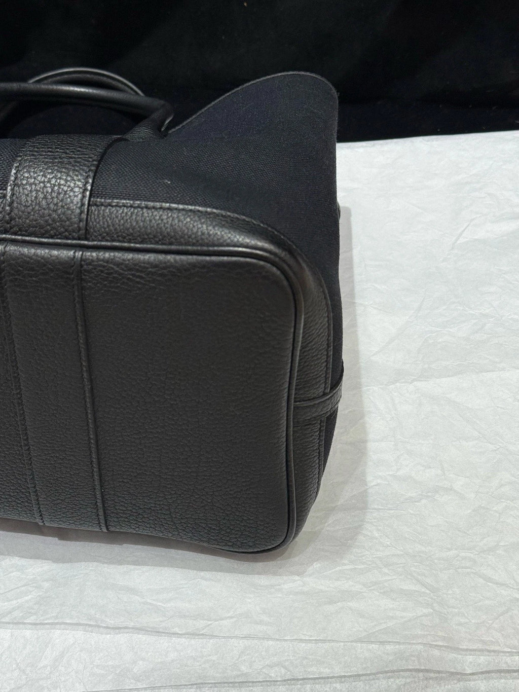 Hermes Garden Party36 Canvas Top Handle Bag Black Silver Women Classic