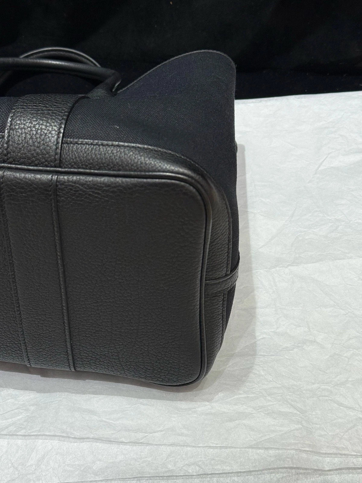 Hermes Garden Party36 Canvas Top Handle Bag Black Silver Women Classic