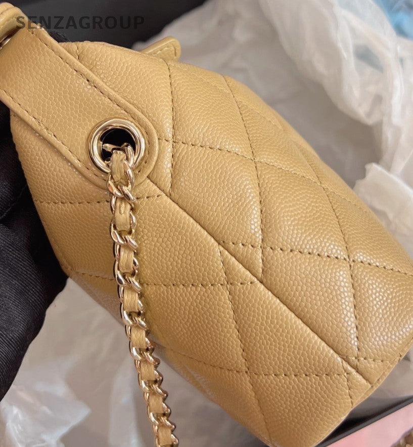 Chanel 25a Diamond Pattern Chain Shoulder Bag Crossbody Brown Gold Used Women