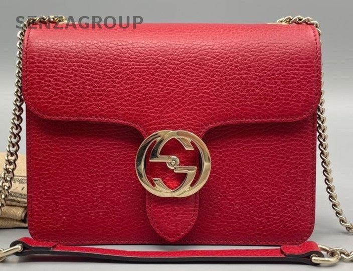 Gucci Calfskin PM Chain Shoulder Bag Crossbody Red Gold Women Classic Designer