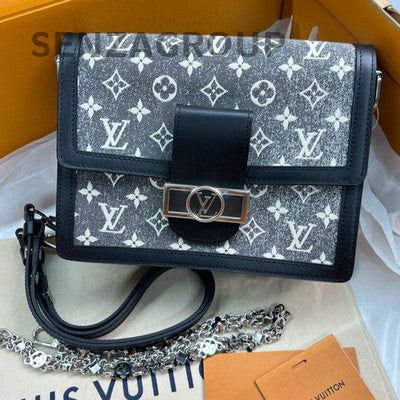 Louis Vuitton Dauphine MM Grey Denim & Leather Shoulder Bag Women's
