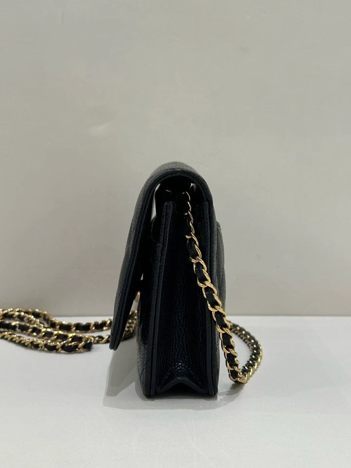 CHANEL Black Gold Leather WOC Crossbody Bag For Women