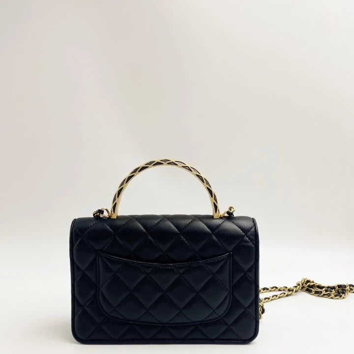 CHANEL Black Gold Leather WOC Crossbody Handbag For Women