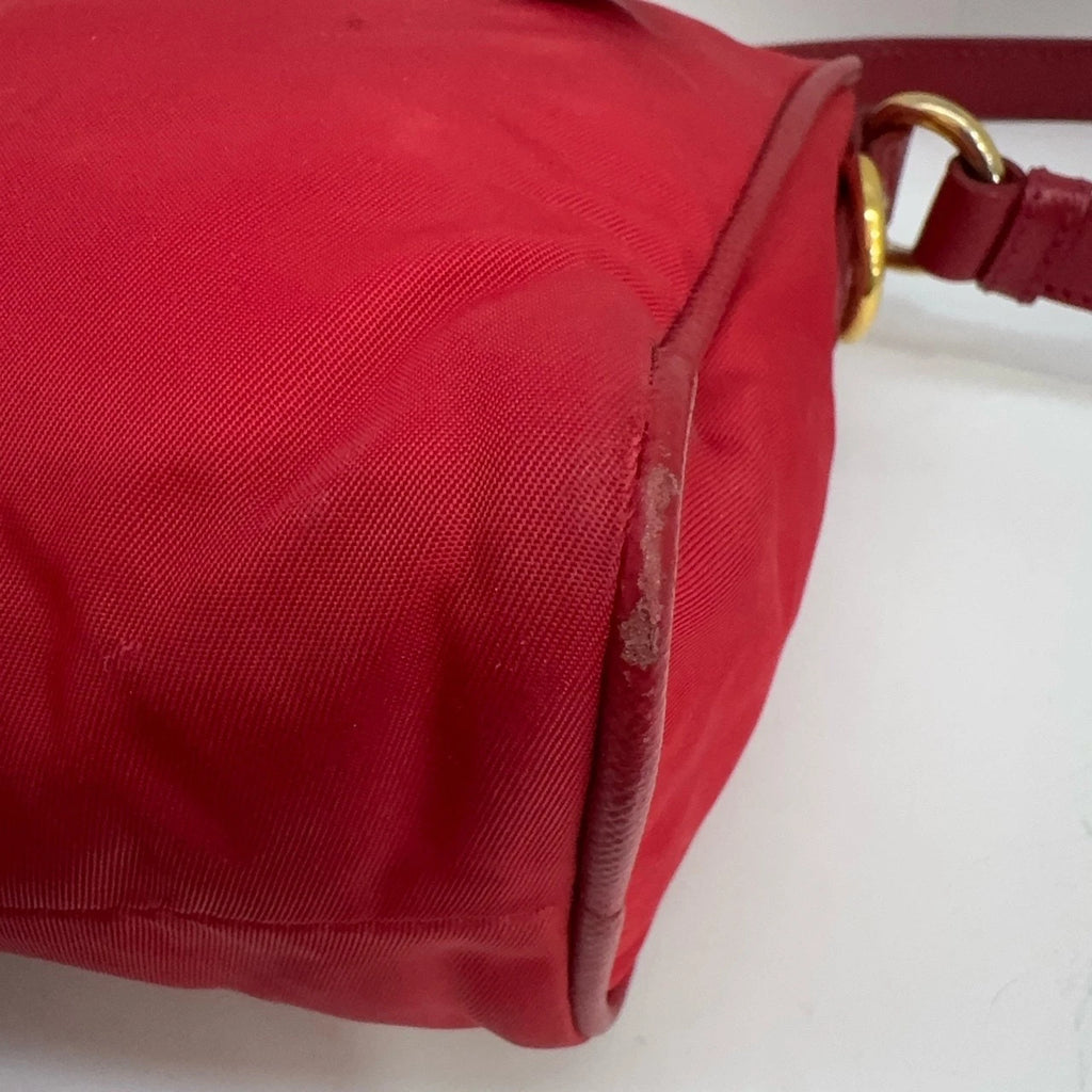 PRADA Red Nylon Hobo Shoulder Handbag For Women